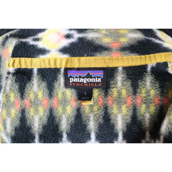 Patagonia Synchilla Mens Large Forest Carpet Tsnap Black Yellow Fleece Sweater - Picture 5 of 9